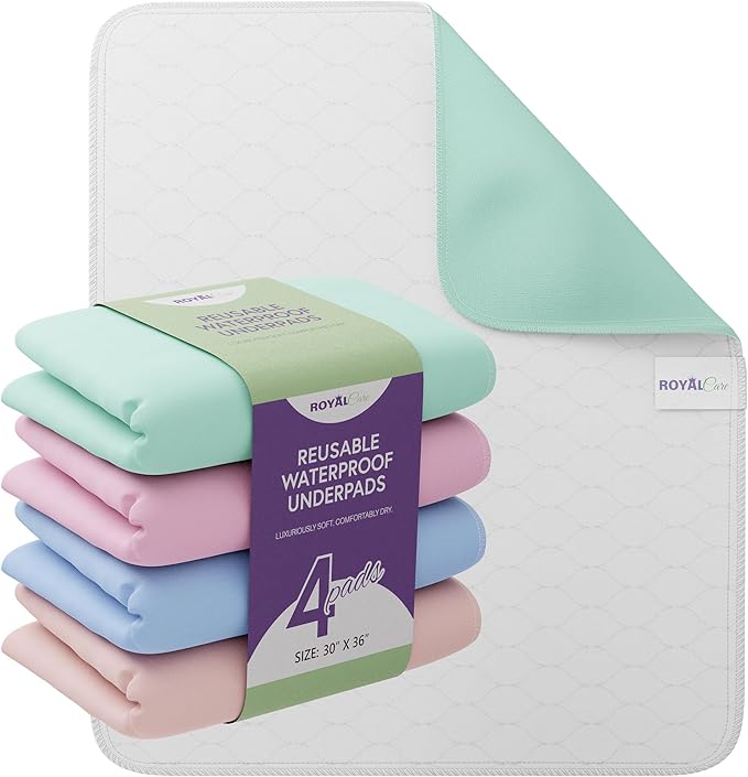 Incontinence Bed Pads - Reusable Waterproof Underpad Chair, Sofa and Mattress Protectors - Highly Absorbent, Machine Washable - for Children, Pets and Seniors (30x36 (Pack of 4), Multi-Color)-BubblyBeeBaby