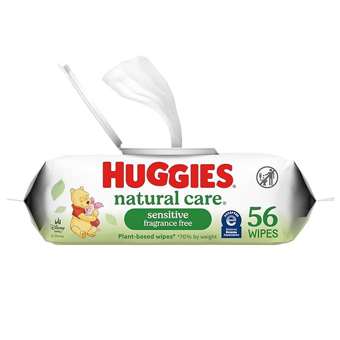 Huggies Natural Care Sensitive Baby Wipes, Unscented, Hypoallergenic, 99% Purified Water, 1 Flip-Top Pack (56 Wipes Total)-BubblyBeeBaby