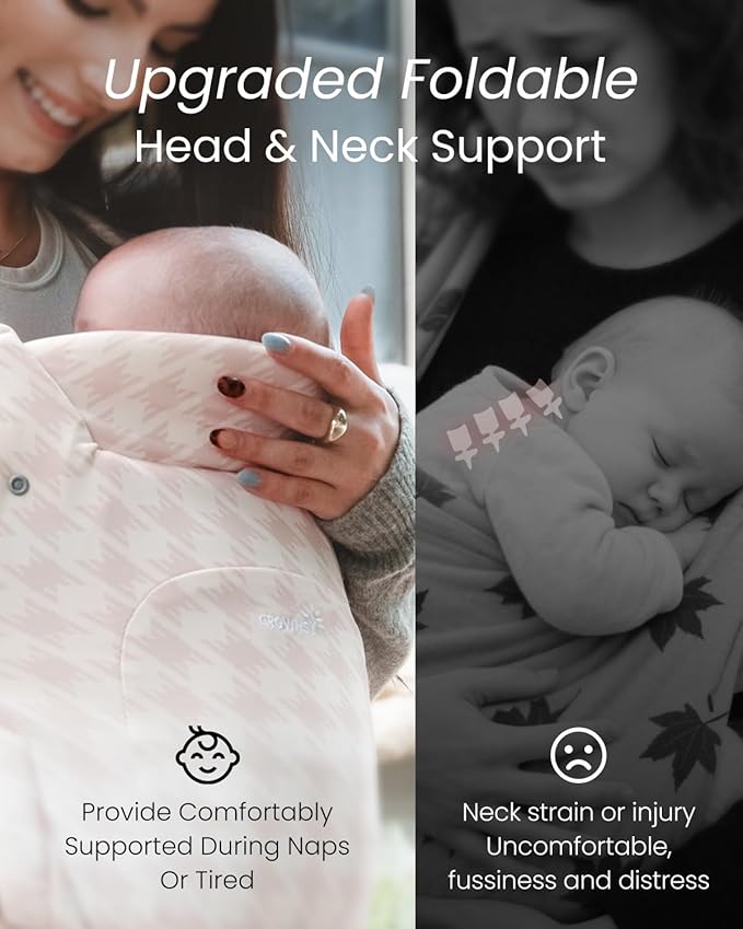 GROWNSY Baby Carrier Newborn to Toddler, Cozy Baby Wraps Carrier, Ergonomic Baby Carrier with Head Support, Tweed Pink-BubblyBeeBaby