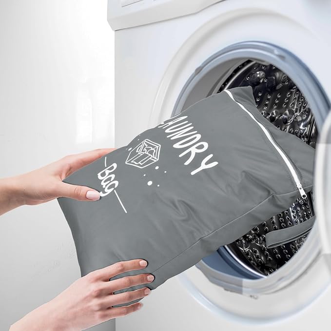 2 Pcs Large Travel Laundry Bag - Waterproof Wet Dry Washable for Dirty Clothes, Bathing Suit, Workout, Gym, Swimming, Yoga (Pink+Grey)-BubblyBeeBaby