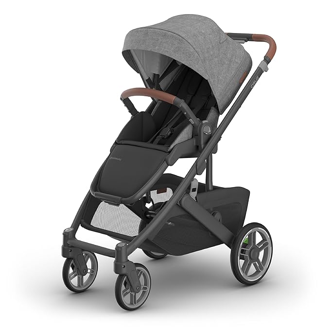 UPPAbaby Cruz V3 Stroller - from Birth + Car Seat Compatible - Full-Size, Reversible Seat - Infant Insert, Bug and Rain Shields Included - Greyson (Charcoal Mélange/Carbon Frame/Saddle Leather)-BubblyBeeBaby
