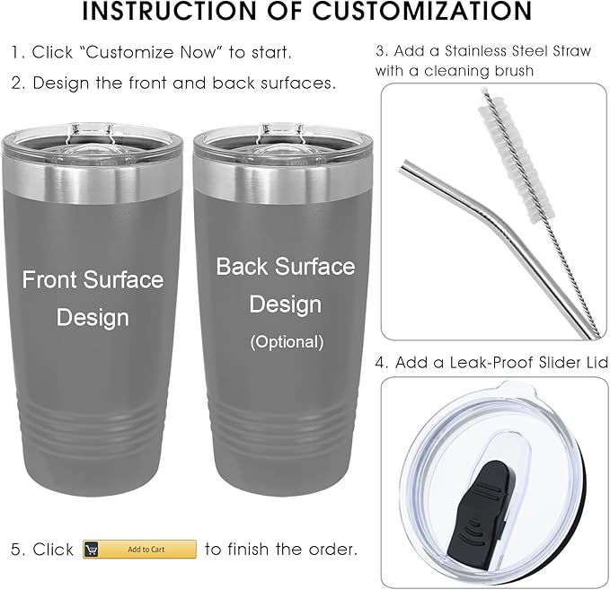 iProductsUS Personalized Tumbler for Men, Insulated Stainless Steel Travel Coffee Mug, Laser Engraved Custom Cup, Slider Lid Included, Gifts for Dad, Husband (Gray, 20oz)-BubblyBeeBaby