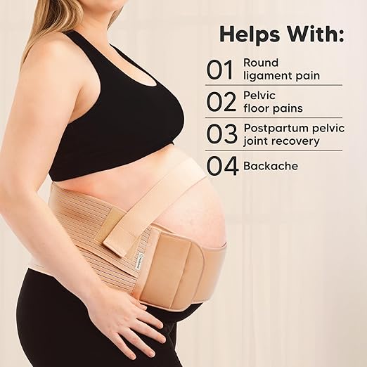 2-in-1 Maternity Belly Bands for Pregnant Women - Easy to Use Pregnancy Belly Support Band for Back, Pelvic, Hip, Adjustable Maternity Belt Support, Comfortable & Soft (Classic Ivory, One Size)-BubblyBeeBaby