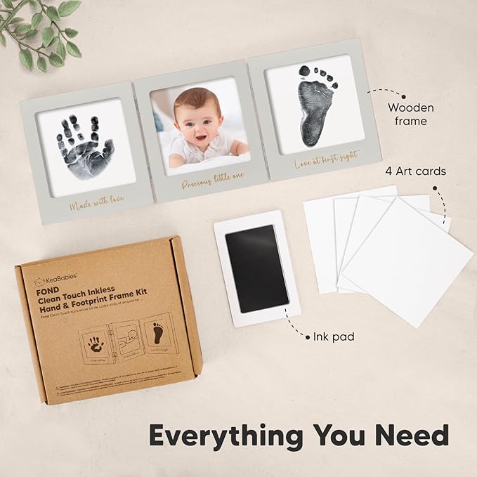 Inkless Baby Handprint and Footprint Kit for Newborn - Baby Footprint Kit, Newborn Keepsake Nursery Picture Frame,Dog Paw Print Maker,Personalized Gifts for New Mom,Showers & Registry(Cloud Gray/Gold)-BubblyBeeBaby