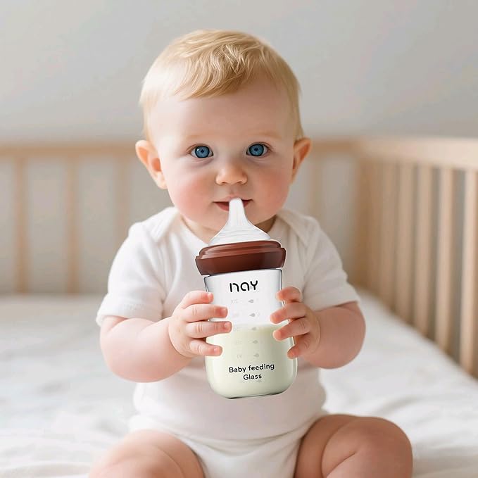 Natural Glass Baby Bottle for Breastfeeding Babies, 8oz Anti-Colic Baby Bottle with Natural Response Nipple(M), Clear, Wide Neck, 2 Pack, 3 Months+-BubblyBeeBaby