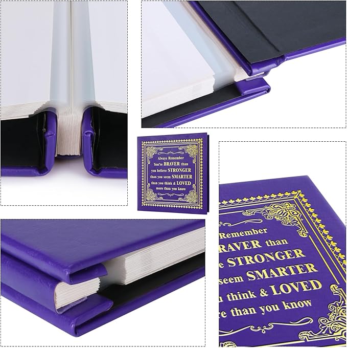 Inspirational Leather Photo Album,Magnetic Self-Stick Page Photo Album,Family Album,Hand Made DIY Albums Holds 3x5, 4x6, 5x7, 6x8 Photos (purple-always remember)-BubblyBeeBaby