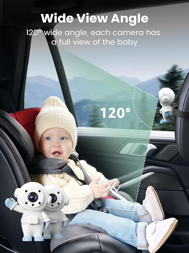 GROWNSY Dual Car Camera Baby Monitor, 7" 1080P AHD Car Camera for 2kids, Backseat Mirror for Baby Rear Facing with Infrared Night Vision, Easily Observe Baby's Every Move-BubblyBeeBaby