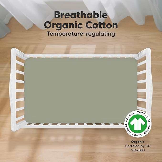 KeaBabies 2-Pack Organic Crib Sheets for Boys, Girls - 52x28 Fitted Crib Mattress Sheet Neutral, Breathable Jersey Cotton Cover for Baby Bed, Toddler Mattress, Soft & Cute Prints (Lichen)-BubblyBeeBaby