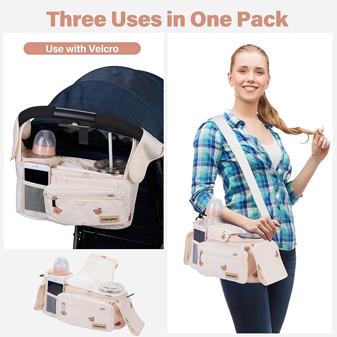 Universal Stroller Organizer with Cup Holders, Detachable Wristlet | Fits All Strollers | Stroller Diaper Bag Organizer with Phone Pocket, Insulated Bottle Holder & Storage Compartments-BubblyBeeBaby