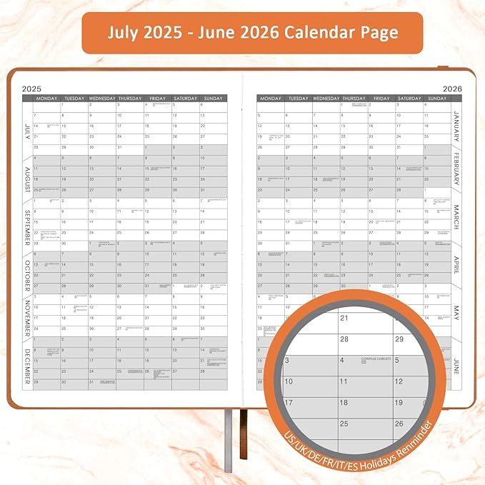 2025-2026 Appointment Book & Planner - Jul 2025 - Jun 2026, Daily Hourly Planner, 5.75" X 8.25", 60-Minute Interval, Faux Soft Leather Cover, Premium Paper, Academic Calendar with Pen Loop, Inner Pocket-BubblyBeeBaby