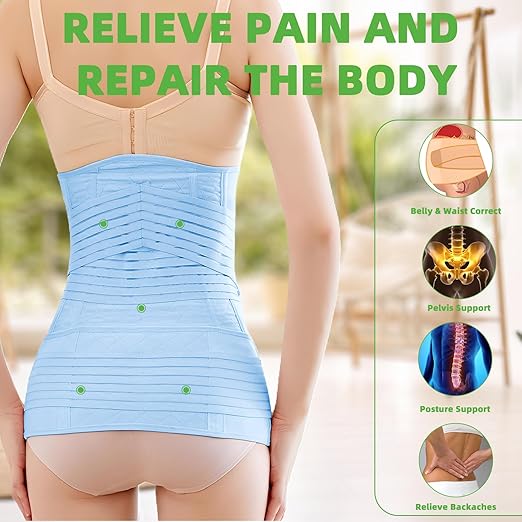 2 in 1 Postpartum Belly Band Wrap Blue, C-Section Support Belt XX-Large, Post Partum Support Recovery Waist/Pelvis Belt, Hysterectomy Belly Band Binder Girdle Stomach-BubblyBeeBaby