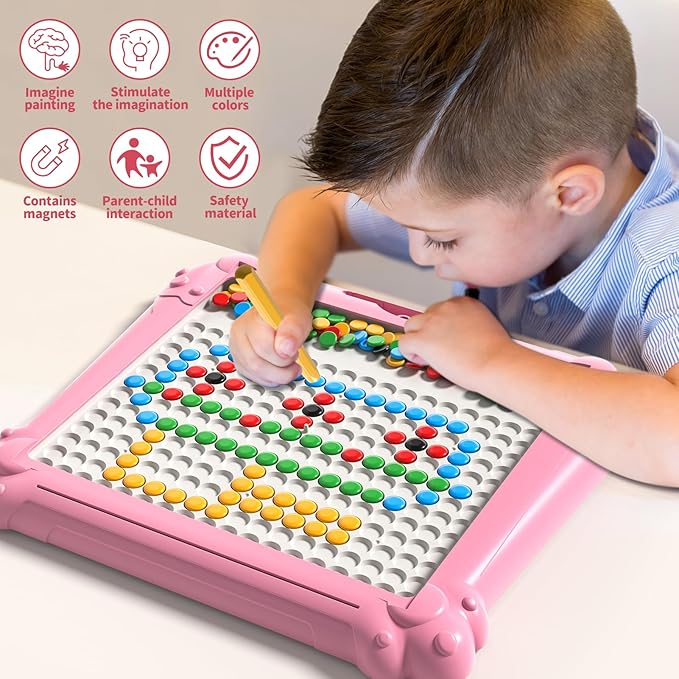 2-IN-1 Large Magnetic Drawing Board for Toddlers Kids, Magnetic Color and Number Maze, Magnetic Dot Art Board for Kids, Montessori Education Travel Toys for Boys Girls Age 3 4 5 6 7 8 Years Old-BubblyBeeBaby