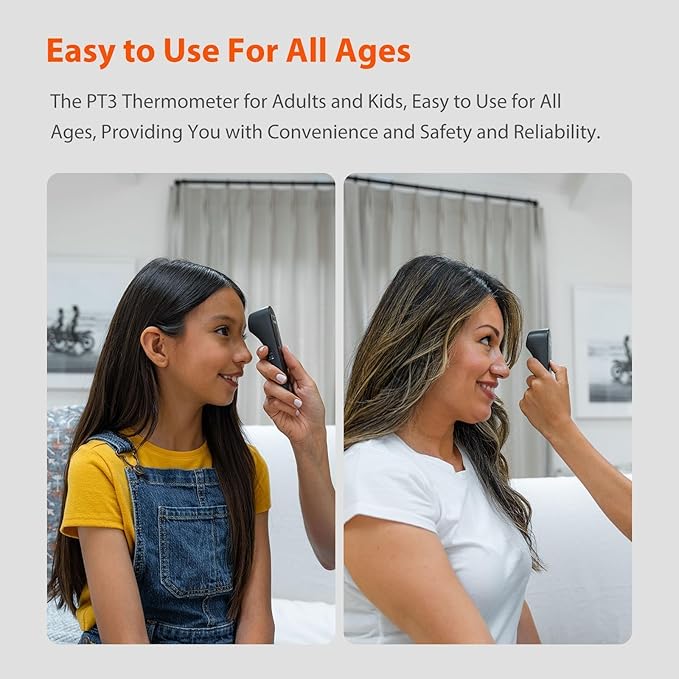 iHealth No-Touch Digital Forehead Thermometer for Adults, Babies, Kids - FSA HSA Eligible, 3 Ultra-Sensitive Sensors, Quiet Vibration Feedback, Large LED Digits, Easy to Use for Home, PT3 Black-BubblyBeeBaby