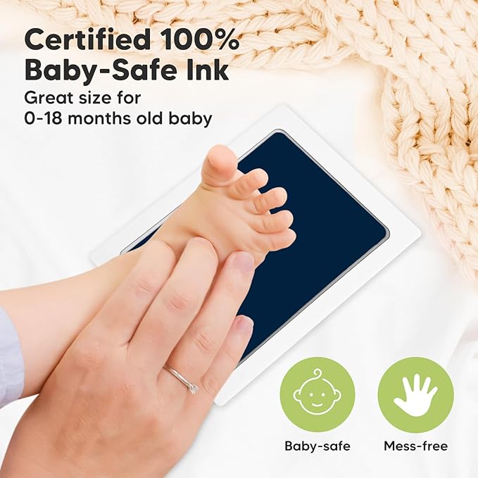 2-Pack Inkless Baby Hand and Footprint Kit - Mess Free Ink Pad for Newborn Keepsake, Dog Nose & Paw Print Kit, Clean Touch Ink Pad for Baby Hand & Footprints, Ideal New Mom Gifts (Navy, L)-BubblyBeeBaby