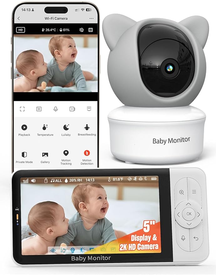iFamily WiFi Baby Monitor with App – Smartphone Baby Monitor with 5" HD Monitor & 2K Camera, Night Vision, 2-Way Talk, Motion Tracking&Alerts, Temp Sensor, Lullabies,Secure WiFi Lock-BubblyBeeBaby