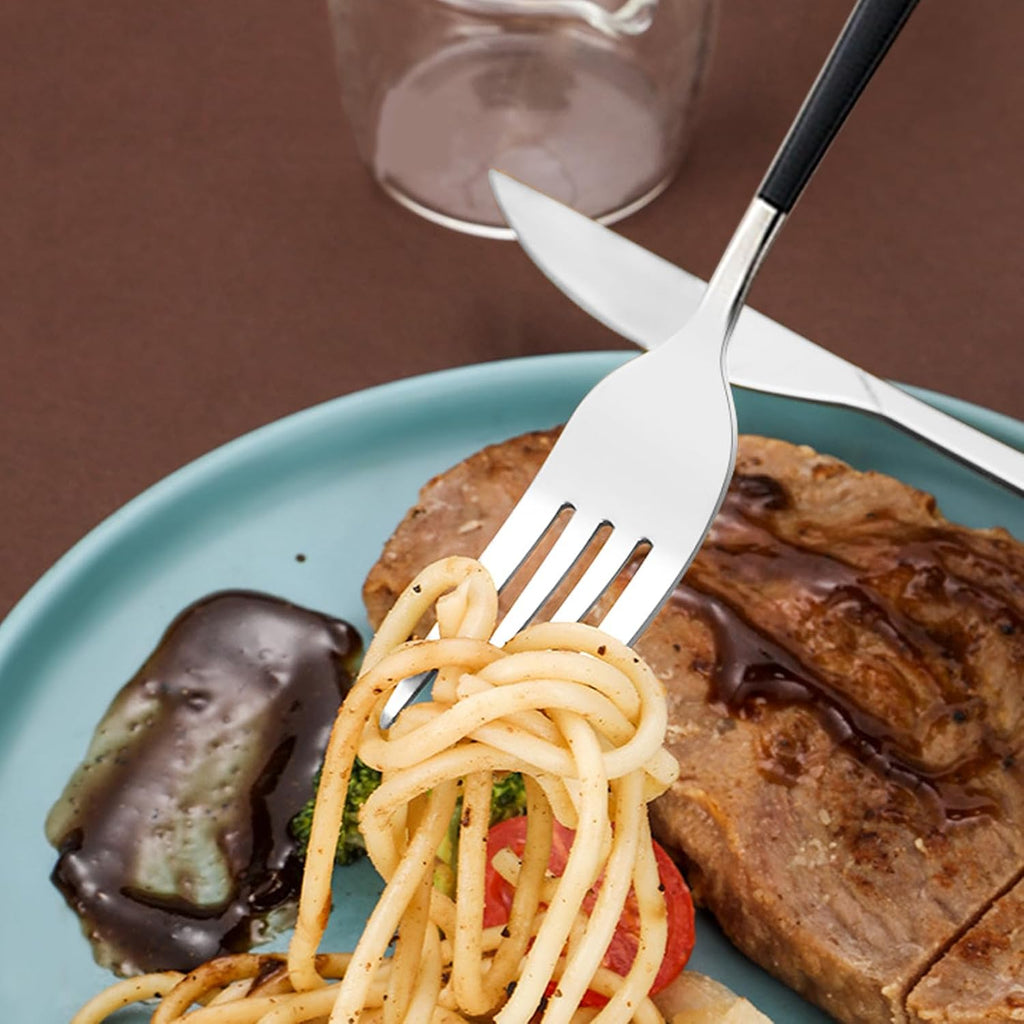 VANRA 3-Piece Portable Travel Utensils Set with Case 18/8 Stainless Steel Flatware Set Reusable Cutlery Set with Fork Spoon Knife for Lunch Travel Camping School Work Picnic (Black)