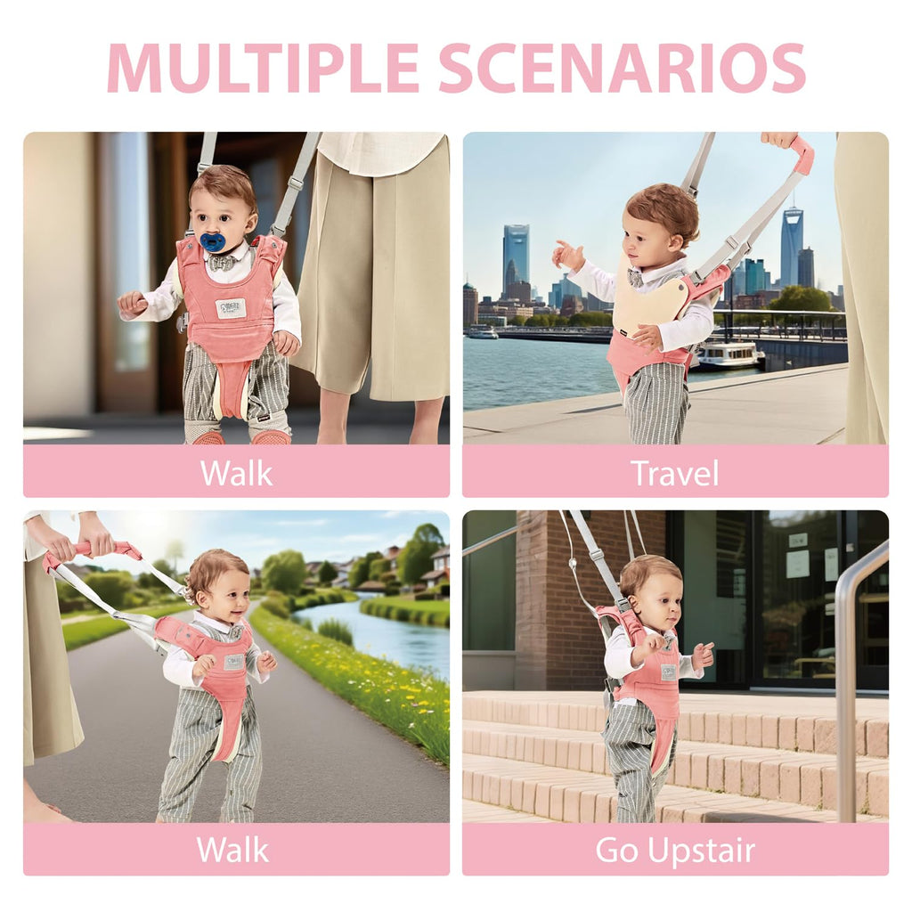 Baby Walking Harness-Handheld Assistant Belt- Toddler Infant Walking Aid for Trainer & Support 7-24 Month Old (All Seasonr-Pink-1819)