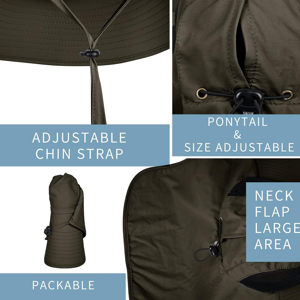 Sun Hat for Men Women with Neck Flap,UPF 50+ UV Protective Hiking Fishing Hats,Wide Brim Sun Hat for Women&Men