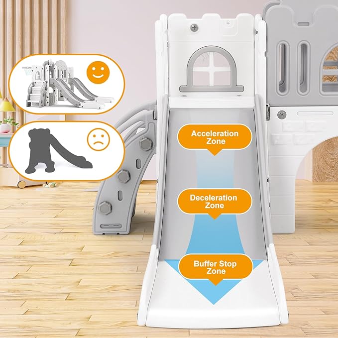 JOYLDIAS 9 in 1 Toddler Slide, Toddler Playground with Double Slides, Climber,Basketball Hoop,Tunnel, Telescope, Storage Space and Non-Slip Step, Indoor Outdoor Backyard Playset for Toddlers Age 1-3+-BubblyBeeBaby