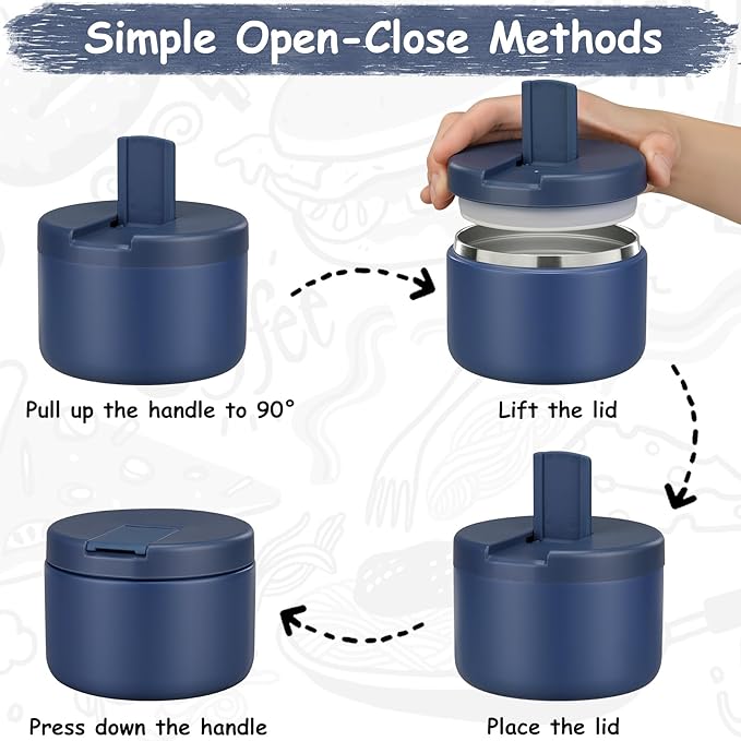 12oz Insulated Vacuum Food Jar with Buckle Lid Wide Mouth Soup Thermo for Hot Food Kids Leakproof Stainless Steel Lunch Container- Blue 1 Pack-BubblyBeeBaby