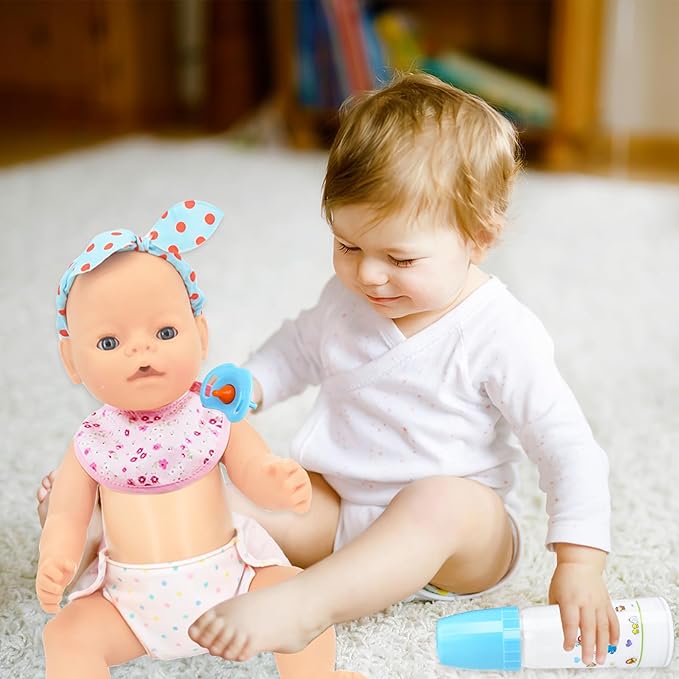 10 Pcs Baby Doll Bottle Feeding Accessories,Baby Doll Pretend Feeding and Caring Set for Kids Girls Ages-BubblyBeeBaby