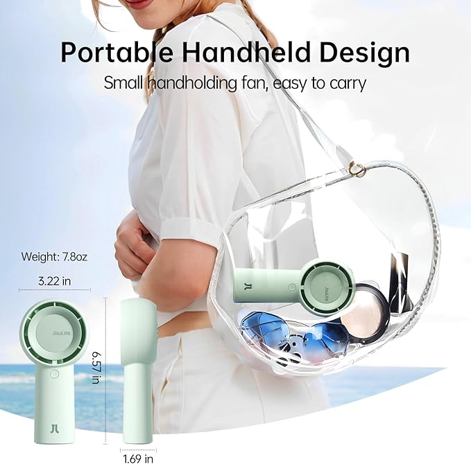 JISULIFE Portable Handheld Turbo Fan [16H Max Cooling Time], 4000mAh USB Rechargeable Personal Battery Operated Lash Small Pocket Fan with 5 Speeds for Travel/Outdoor/Vacation/Concerts - Green-BubblyBeeBaby