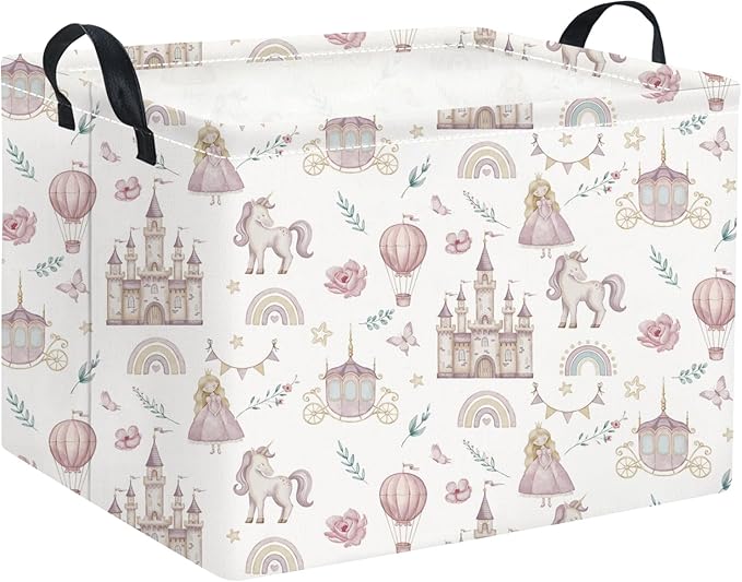 HIYAGON Rectangular Baby Girl Basket Kids Baby Storage Basket Toy Storage Bin Organizer Box Room Decor(Castle)-BubblyBeeBaby
