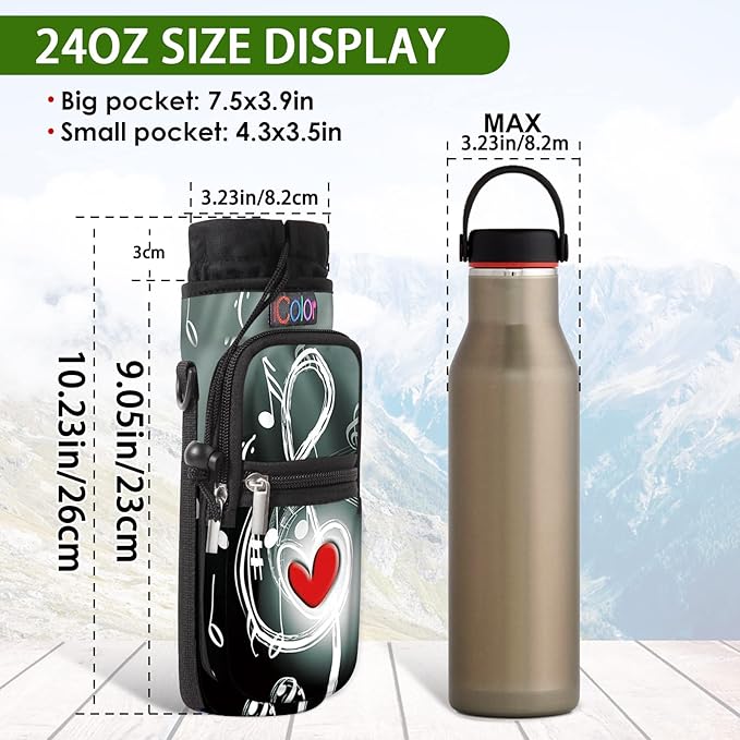 icolor Water Bottle Carrier Bag with Strap 25/32/40 oz Crossbody Bottle Holder with Phone Pocket Sling Sleeve Insulated Neoprene Water Bottle Pouch for Walking Travelling-BubblyBeeBaby