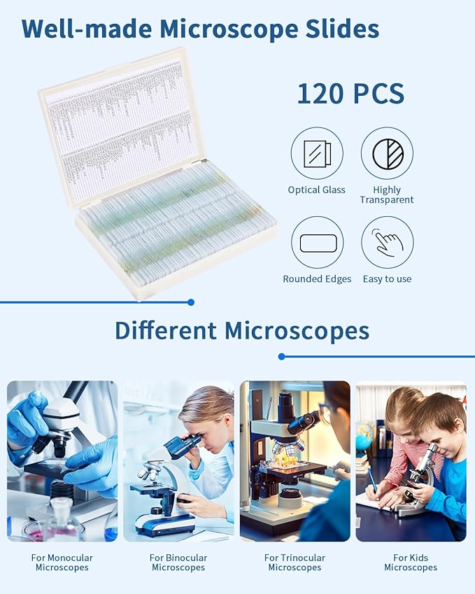 120-Pcs Microscope Slides with Specimens,Pre-Made Glass Slides with Specimens,Educational Microscope Slides and Covers for Young Scientists,Perfect for Biology Class and Experiments-BubblyBeeBaby