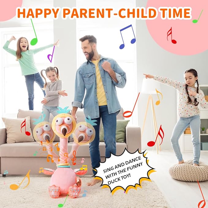 Jollybaby Plush Talking Singing Dancing Musical Flamingo Toy for Toddlers 1-3 Just Like Cactus Toy, Music Mimicking Interactive Toy for Crawling Kids, Sensory Stuffed Toy Gift for Baby 0-6-12 Month-BubblyBeeBaby