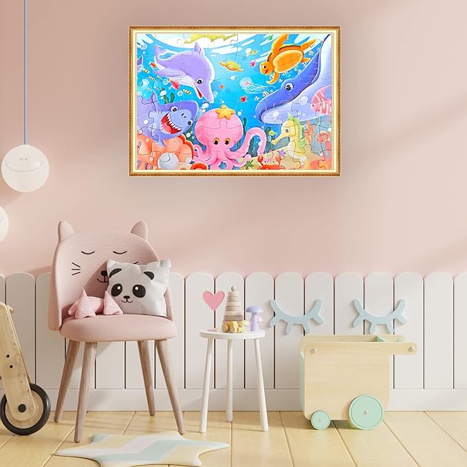 Jumbo Floor Puzzle for Kids Underwater Jigsaw Large Puzzles 48 Piece for Toddler Children Learning Preschool Educational Intellectual Development Toys 3-5 4-8 Years Old Gift for Boys and Girls-BubblyBeeBaby
