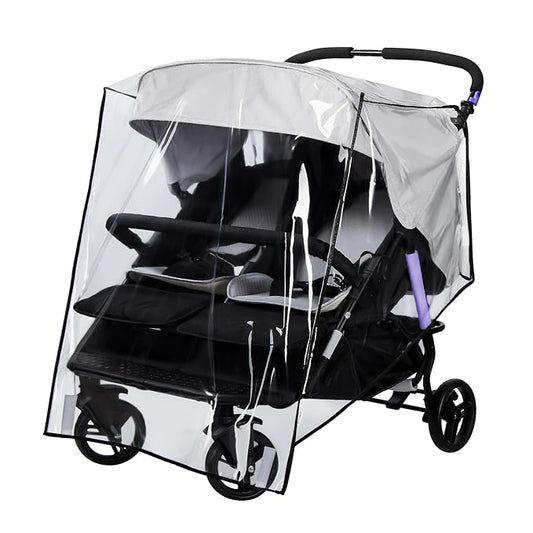 bemece Double Stroller Rain Cover, Weather Shield Double Stroller for Side by Side Seats Twin Stroller, Baby Outdoor Activities Accessories, Protects Children from Rain, Snow, Wind-BubblyBeeBaby