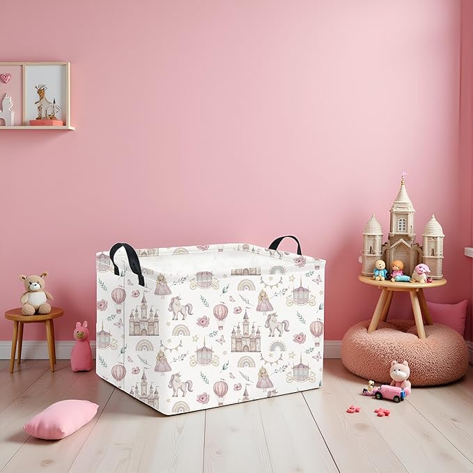 HIYAGON Rectangular Baby Girl Basket Kids Baby Storage Basket Toy Storage Bin Organizer Box Room Decor(Castle)-BubblyBeeBaby