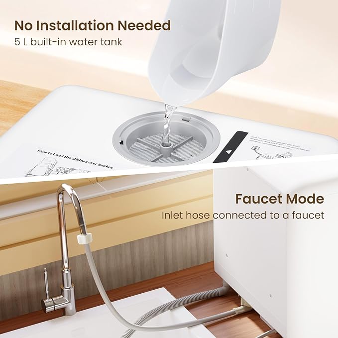 HAVA Countertop Dishwasher, 6 Programs Portable Dishwashers with 5L Built-in Water Tank, No Hookup Needed, Baby Care & Air-Drying Function for Apartments and RVs-BubblyBeeBaby