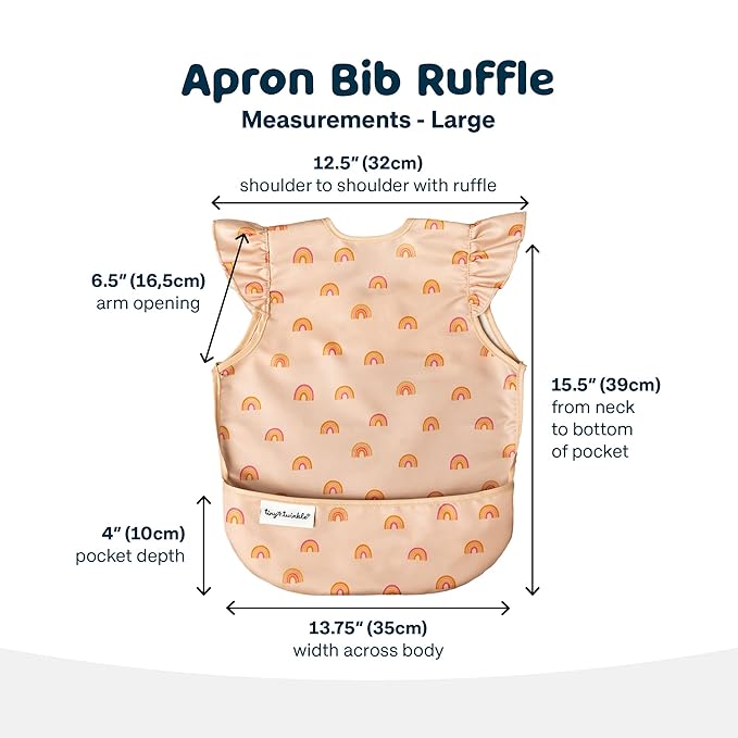 Tiny Twinkle Mess Proof Baby Bib - Waterproof & Lightweight Baby-Led Weaning Apron | 100% Recycled Polyester, Easy Clean & Machine Washable (Boho Rainbow, Large 2-4 Years)-BubblyBeeBaby