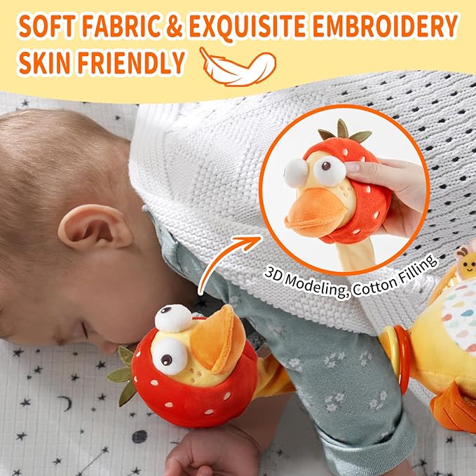 Jollybaby Plush Talking Singing Dancing Musical Strawberry Duck Toy for Toddlers 1-3 Just Like Cactus Toy, Music Mimicking Interactive Toys for Crawling Kids, Sensory Gift for Baby 0-6-12 Month-BubblyBeeBaby