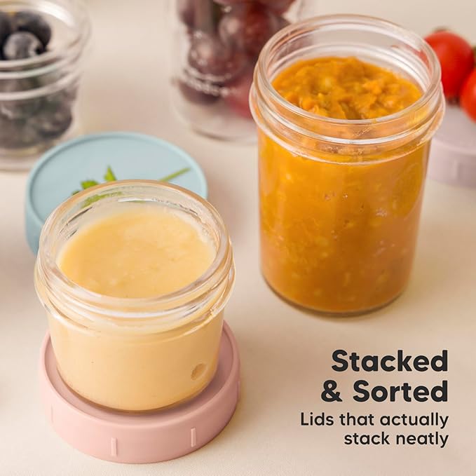 KeaBabies 4pk 8oz & 4pk 4oz Glass Baby Food Containers with Lids - Leak-Proof,Microwavable Small Glass Jars,Baby Purees & Toddler Snack Storage Containers,BPA-Free,Dishwasher & Freezer Safe(Musk Dusk)-BubblyBeeBaby