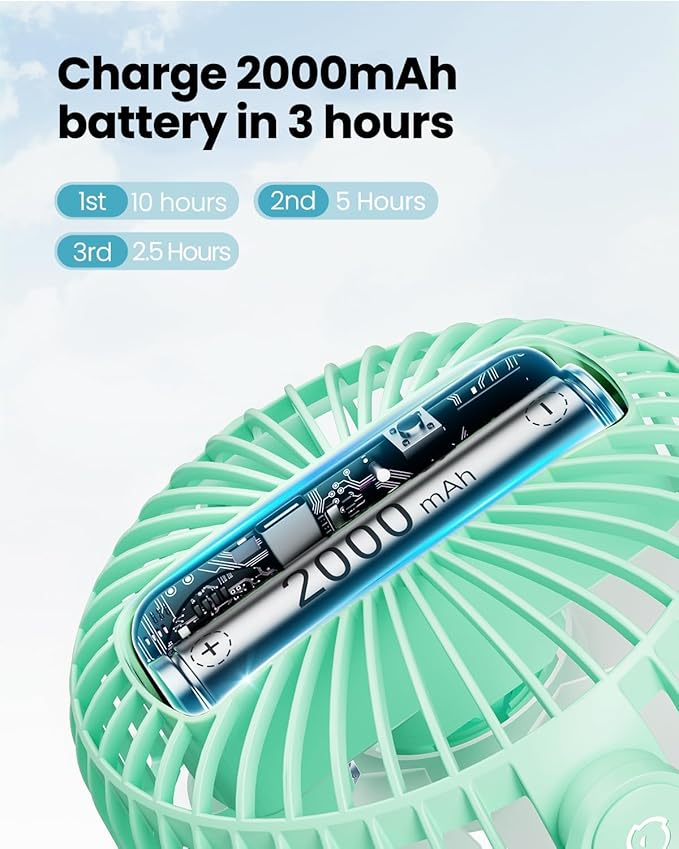 Gaiatop Mini Portable Stroller Fan, Battery Operated Small Clip on, Detachable 3 Speed Rechargeable, 360° Rotate Flexible Tripod Better Cooling for Car Seat Crib Treadmill Travel Green-BubblyBeeBaby