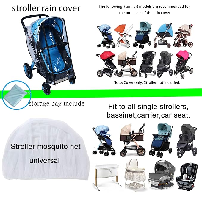 Stroller Rain Cover Baby Mosquito Net Universal Weather Shield Bug Net for Jogging Stroller Pushchair Buggy Pram Protect Baby from Rain Insect Wind Bug Snow Fly Shade Shield Netting Plastic-BubblyBeeBaby