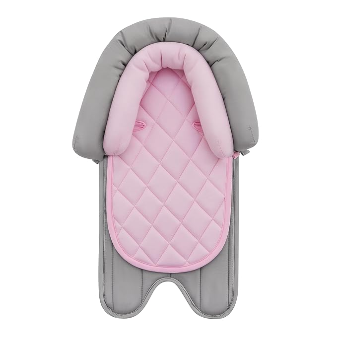 Pro Goleem Car Seat Head Support Infant, Soft Infant Car Seat Insert, 2 in 1 Carseat Head Support for Toddler, Perfect for Car Seat, Stroller, Swing, Bouncer, Pink and Gray-BubblyBeeBaby