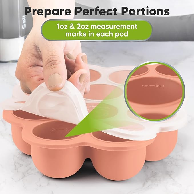 KeaBabies Silicone Food Freezer Trays with Lid, 2oz x 10 Pods Baby Food Storage Containers, Easy Puree Meal Prep, Breast Milk Silicone Freezer Molds, Dishwasher,Microwave Safe,BPA-Free(Roseate)-BubblyBeeBaby