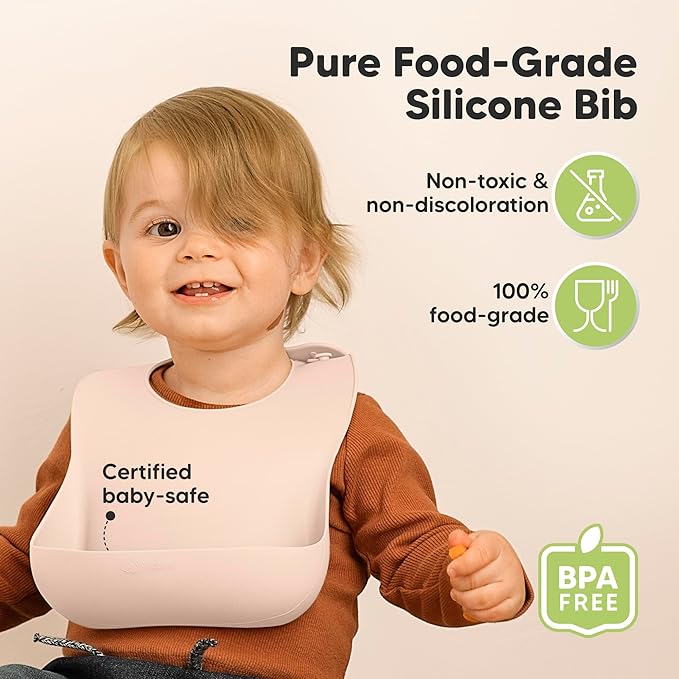 KeaBabies 2-Pack Silicone Baby Bibs for Eating - Sturdy Food-Grade Silicone Bibs for Babies Girl, Boy, Large Food Catcher, Clean & Put On Easily, Waterproof Toddler Feeding Essentials (Macaron)-BubblyBeeBaby