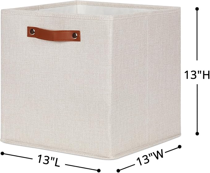 HNZIGE Large Storage Baskets Set of 4 Collapsible Storage Baskets,13x13 Storage Cube Bins with Handles,Foldable Storage Cube Bins for Shelves(cream)-BubblyBeeBaby
