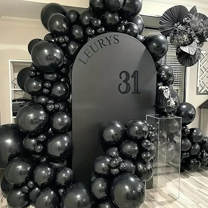 140pcs Balloon Arch Kit, Black Balloons of Different Sizes Pack of 18 12 10 5 Inch Party Balloon Kit for Birthday Party or Balloon Arch as Graduation Wedding Baby Shower Anniversary Party-BubblyBeeBaby