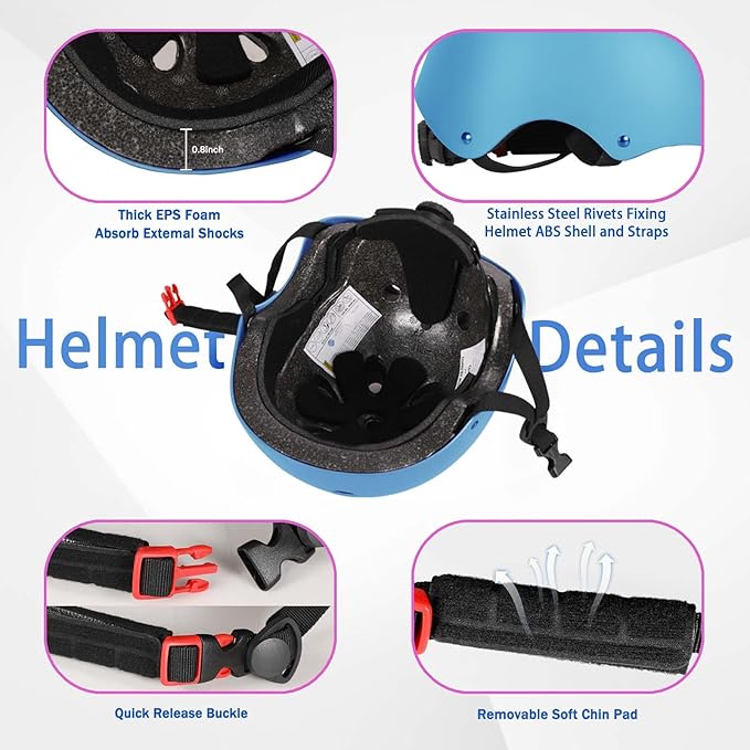 Kids Bike Helmet Set Adjustable Helmet for Ages 3-15 Kids Toddler Boys Girls Youth, Multi-Sport Bicycle Skateboarding Football Rollerskating Scooter Rollerblade Balance Bike Helmets-BubblyBeeBaby