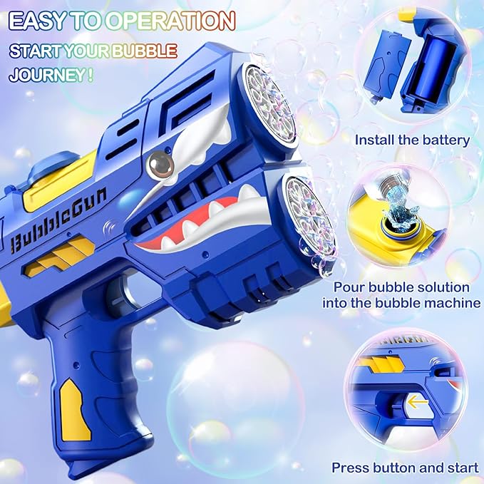 2 Pack Bubble Guns for Kids, LED Light Up Rechargeable Bubbles Machine Blower with 4 Bottles Refill Solution, Toddlers 4-8 Wedding Birthday Easter Party Gift-BubblyBeeBaby