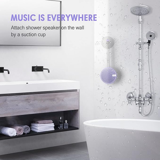 INSMY C12 IPX7 Waterproof Shower Bluetooth Speaker, Portable Small Speaker, Speakers Bluetooth Wireless Loud Clear Sound Support TF Card Suction Cup for Kayak Canoe Beach Gift (Purple)-BubblyBeeBaby