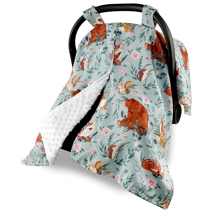 TANOFAR Car Seat Cover Baby, Carseat Covers Baby Boy Girl, Peekaboo Opening Infant Car Seat Cover for Winter, Warm & Cozy, Woodland Animals-BubblyBeeBaby