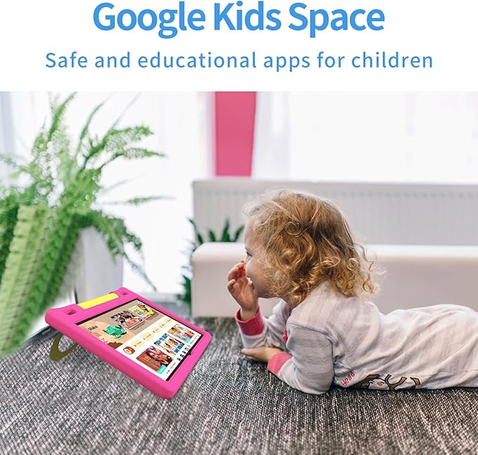 JREN Kids Table 10.1" ｜Android 14 Tablet for Kids｜64GB Storage｜Octa-Core｜WiFi ｜Cameras｜Parental Control｜Kids Content｜Case Included Great Gift for Children Ages 3-12 Years Old Pink-BubblyBeeBaby