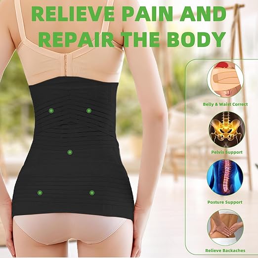 2 in 1 Postpartum Belly Band Wrap Black, C-Section Support Belt Large, Post Partum Support Recovery Waist/Pelvis Belt, Hysterectomy Belly Band Binder Girdle Stomach-BubblyBeeBaby